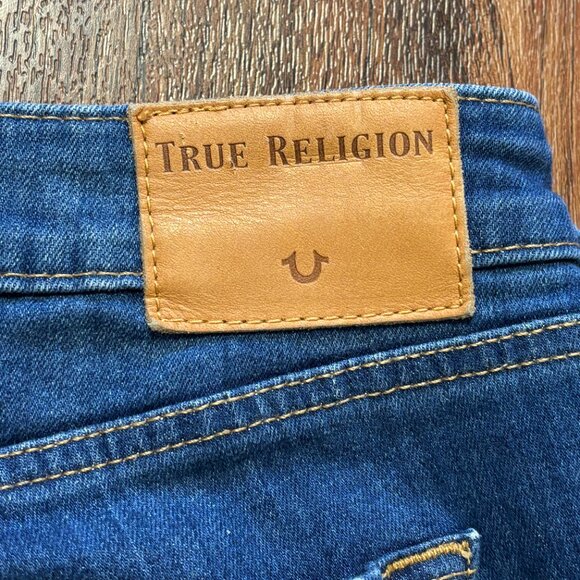 TRUE RELIGION Halle Mid Rise Super Skinny Jeans  Frayed hem Zip cuffs Crop SZ 28 - Picture 10 of 12